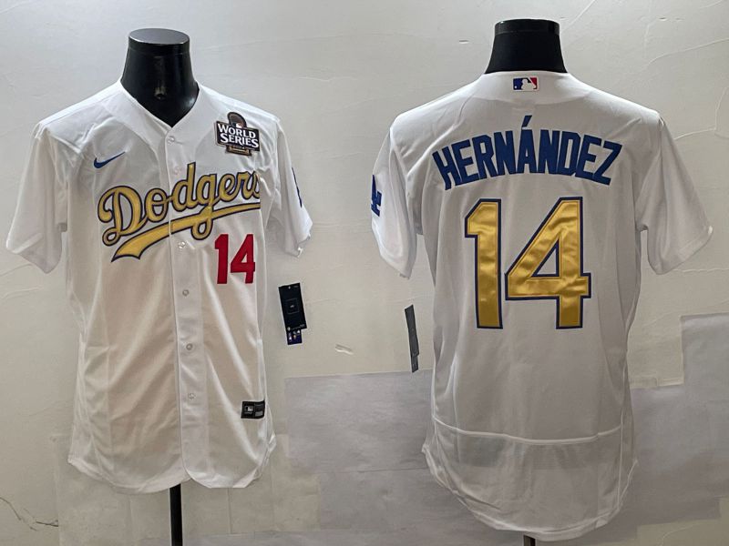Men Los Angeles Dodgers #14 Hernandez White Elite 2025 Nike MLB Jersey style 7